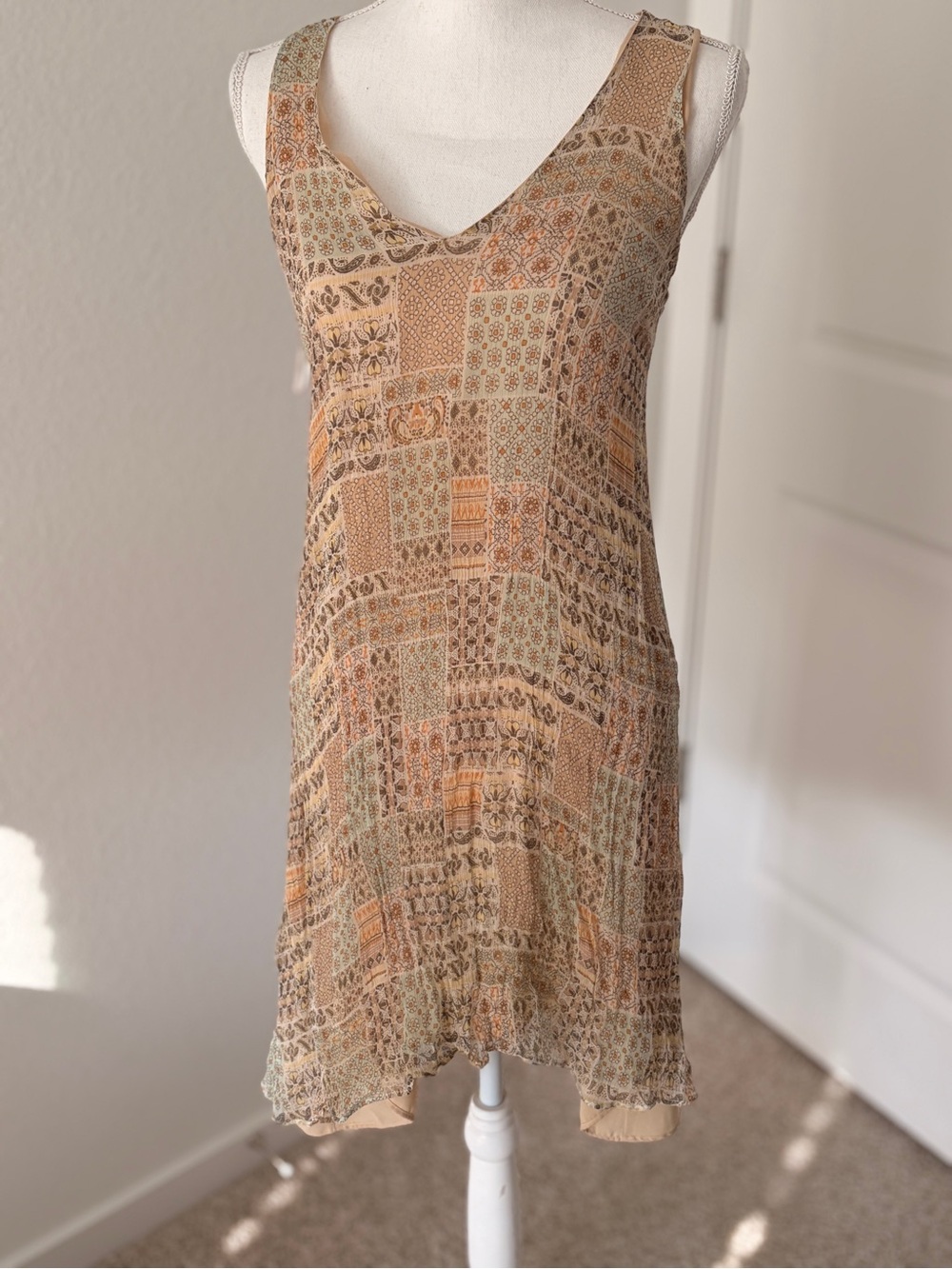Massimo Dutti Sleeveless Patchwork-Print Sundress Mulberry Silk Sz 4
